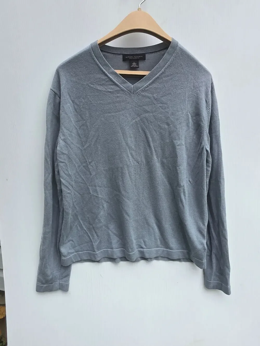 Banana Republic Blue Silk Cashmere V-Neck Classic Luxury Sweater Size Large